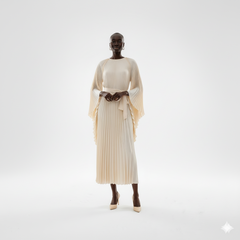 Elegant Cream Pleated Midi Dress