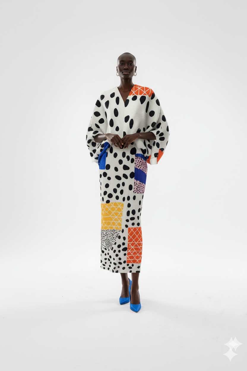Chic Patchwork Polka Dot Midi Dress