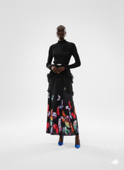 Elegant Black High-Neck Ruffle Dress