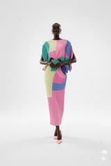 Pastel Geometry Pleated Batwing Maxi Dress