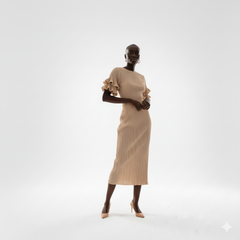 Chic Beige Ribbed Midi Dress