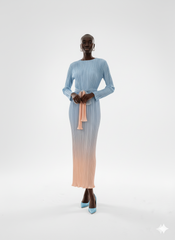 Sky‑To‑Sand Pastel Ombre Pleated Dress