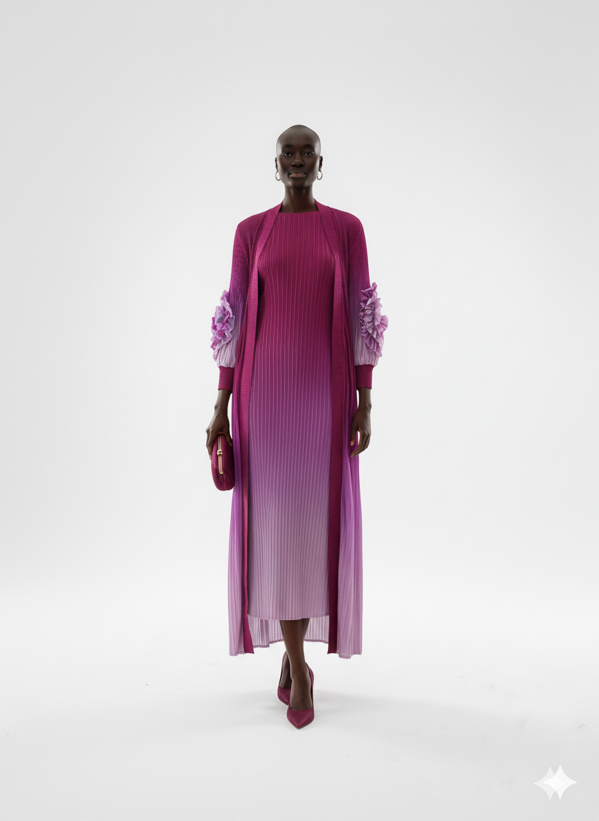 Elegant Ombre Pleated Maxi Dress