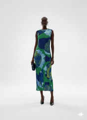 Abstract Jungle Pleated Midi Dress