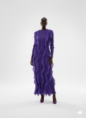 Royal Purple Sculpted Ruffle Pleated Dress