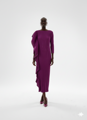 Elegant Plum Asymmetric Pleated Gown