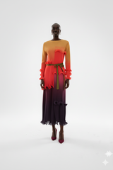 Ombre Sunset Ruffle Pleated Dress