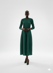 Olive Pleated Fit and Flare Midi Dress