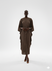 Mocha Textured Kaftan Pleated Dress