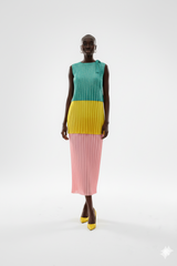 Colorblock Metallic Pleated Dress