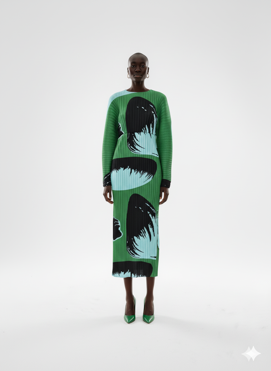 Abstract Print Pleated Dress