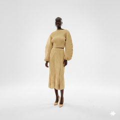 Golden Pleated Two-Piece Pleated Set