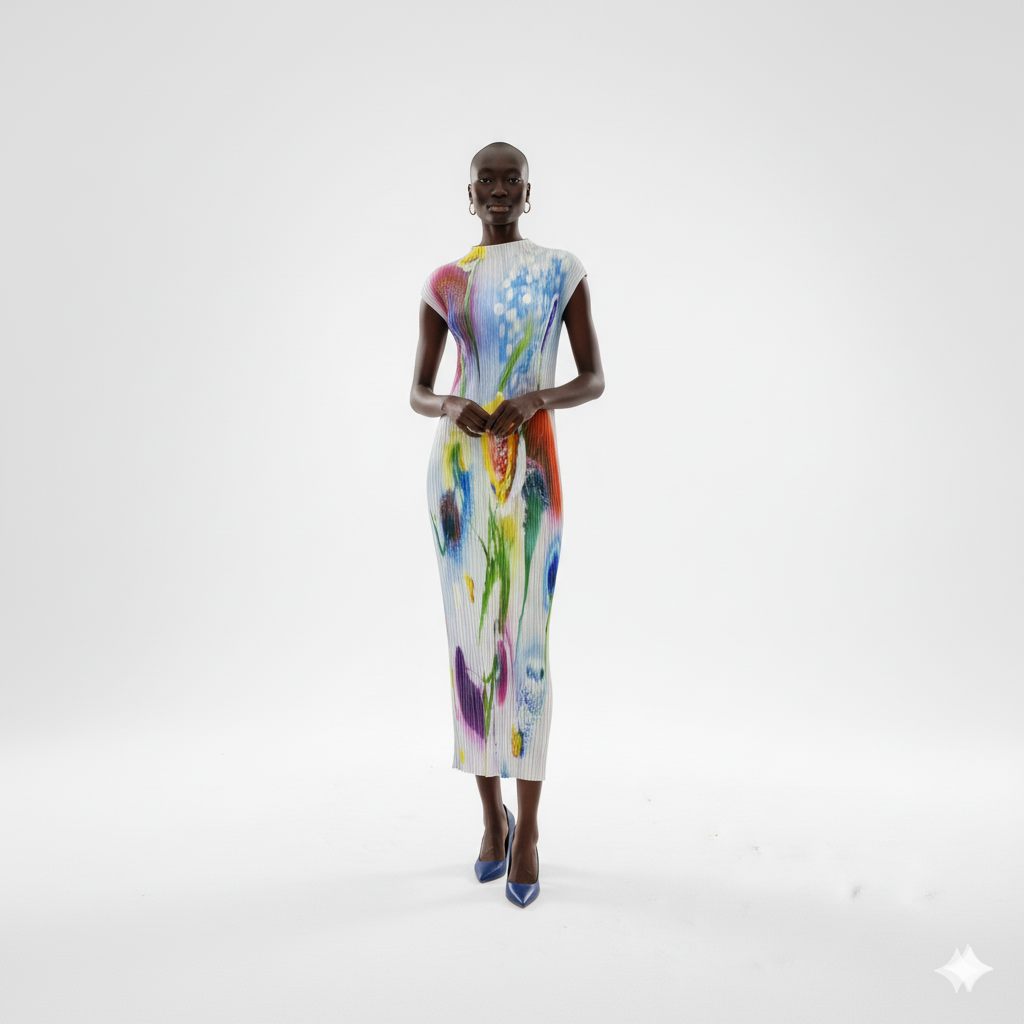 Iridescent Garden Pleated Dress