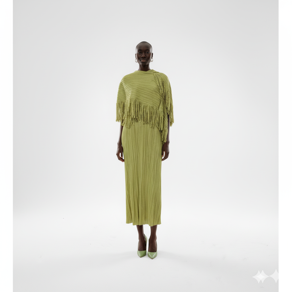 Taupe Pleated Pleated Dress