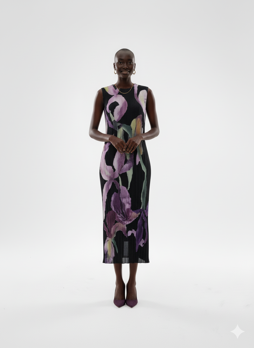 Midnight Bloom Pleated Dress