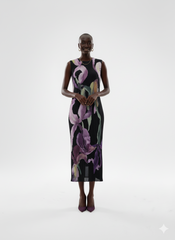Midnight Bloom Pleated Dress