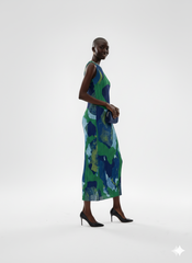 Abstract Jungle Pleated Midi Dress