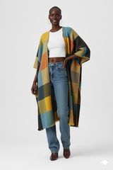 Colorblock Check Kimono