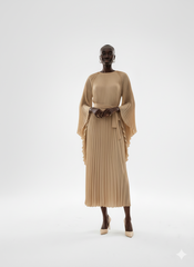 Elegant Cream Pleated Midi Dress