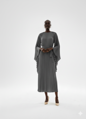 Elegant Cream Pleated Midi Dress