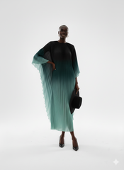 Elegant Olive Ombre Pleated Maxi Dress
