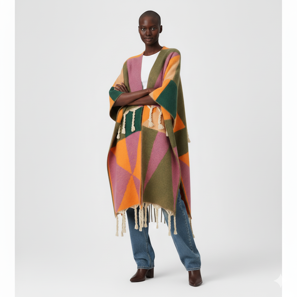 Colorblock Fringe Kimono