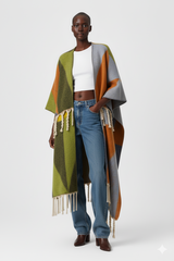 Colorblock Fringe Kimono