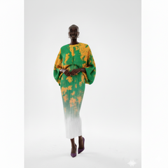 Abstract Ombre Pleated Kaftan Dress
