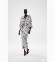 Abstract Ombre Pleated Kaftan Dress