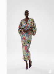 Abstract Ombre Pleated Kaftan Dress