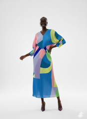 Pastel Geometry Pleated Batwing Maxi Dress