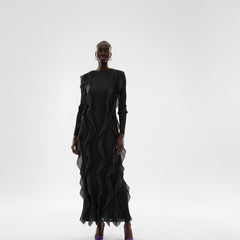 Royal Purple Sculpted Ruffle Pleated Dress