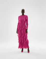 Royal Purple Sculpted Ruffle Pleated Dress