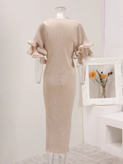 Chic Beige Ribbed Midi Dress