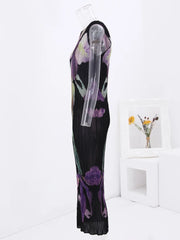 Midnight Bloom Pleated Dress