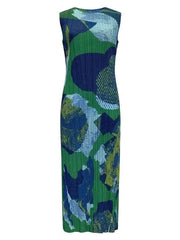 Abstract Jungle Pleated Midi Dress