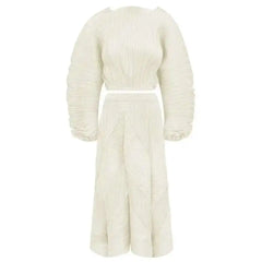 Golden Pleated Two-Piece Pleated Set
