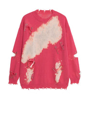Distressed Bleach-Spot Oversized Sweater