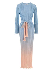 Sky‑To‑Sand Pastel Ombre Pleated Dress