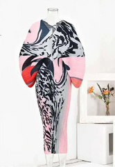 Abstract Print Pleated Dress