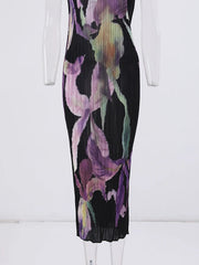 Midnight Bloom Pleated Dress