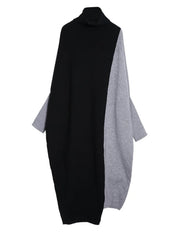 Color-Block Turtleneck Maxi Sweater Dress - 3 day shipping