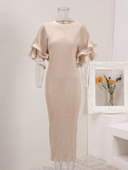 Chic Beige Ribbed Midi Dress