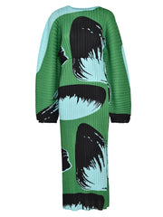 Abstract Print Pleated Dress