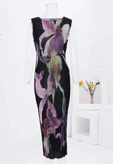 Midnight Bloom Pleated Dress