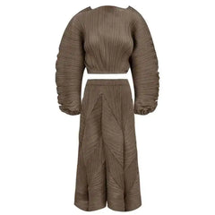 Golden Pleated Two-Piece Pleated Set
