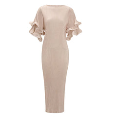 Chic Beige Ribbed Midi Dress