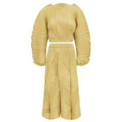 Golden Pleated Two-Piece Pleated Set