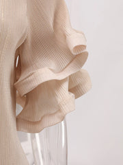Chic Beige Ribbed Midi Dress
