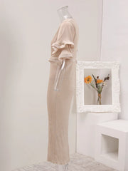 Chic Beige Ribbed Midi Dress